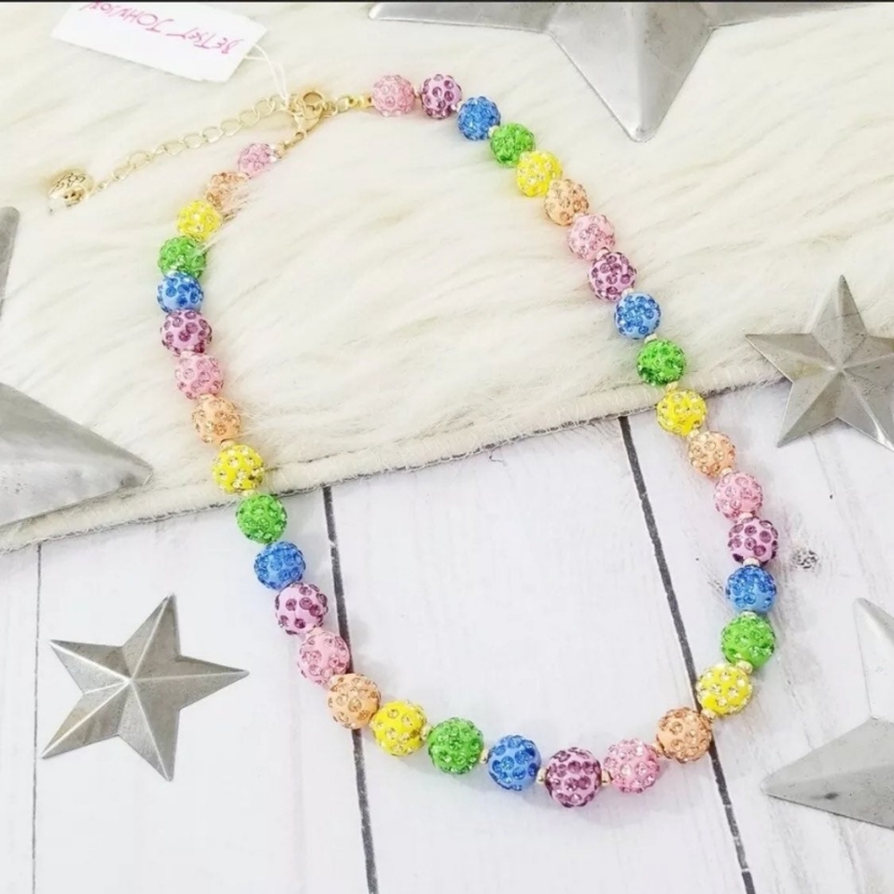 Betsey Johnson colorful rainbow pave beads choker necklace, multicolor